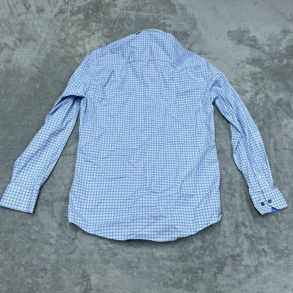 Duchamp London Slim Fit Button-Up Shirt 16/L Blue Checkered Long Sleeve a0828 - Picture 6 of 7